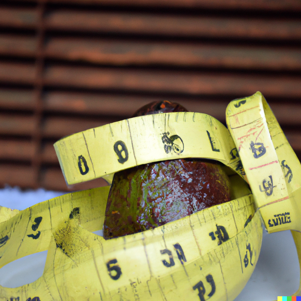 DALL·E 2023-01-03 10.01.42 - a tape measure in a boxing ring with an avocado Calories v Nutrition